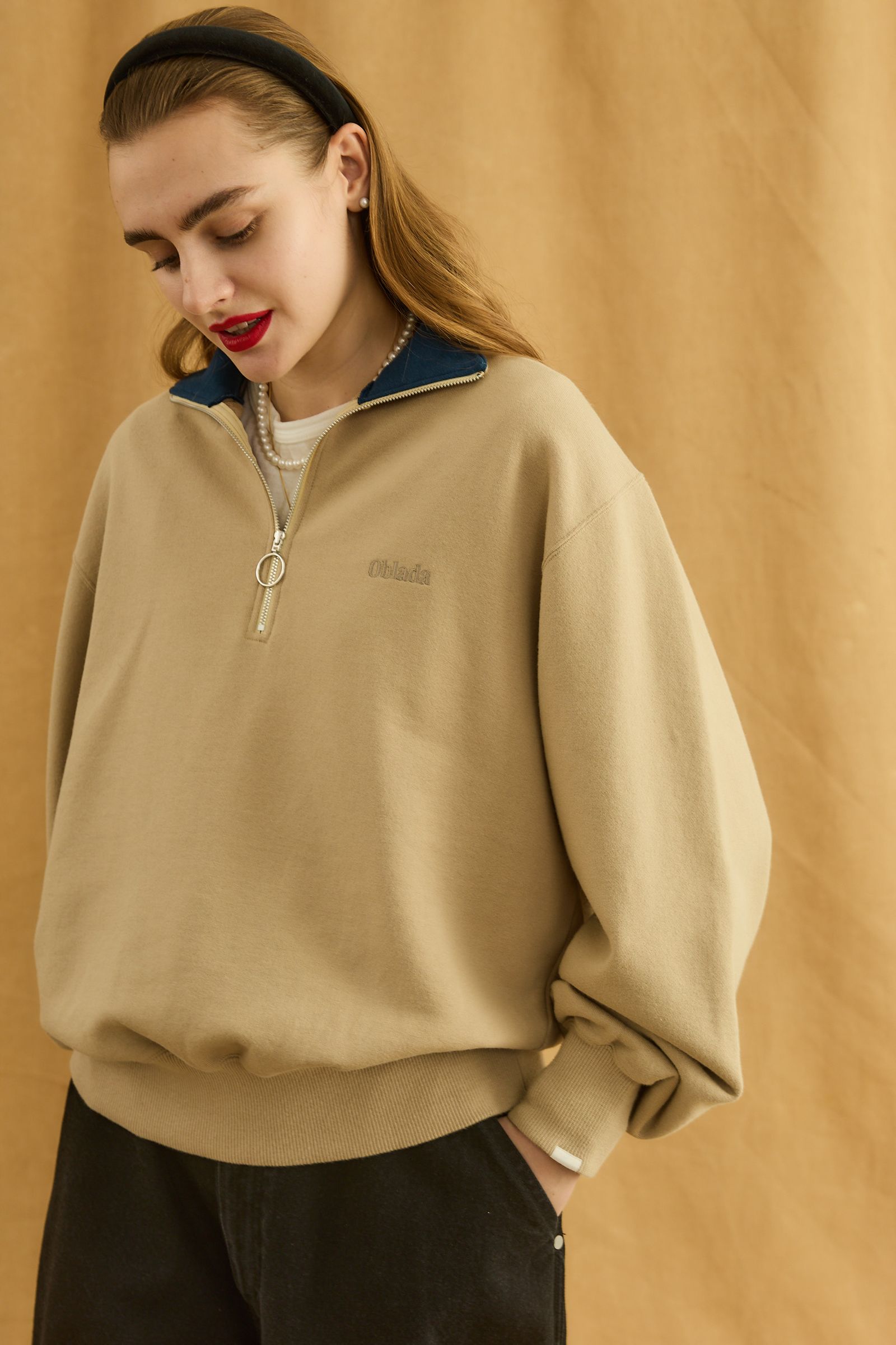 HALF ZIP SWEAT / ベージュ