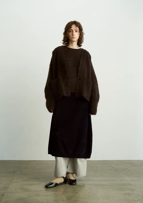 EX.SUPERFINE LAMBS WOOL & RAYON MOLE SKIRT / ニットフレアスカート / ネイビー
