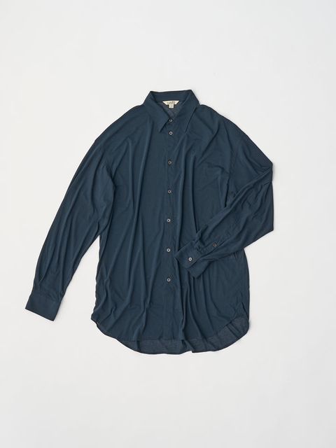 twisted cotton sheer jersey fluid shirt / シアーシャツ / ネイビー