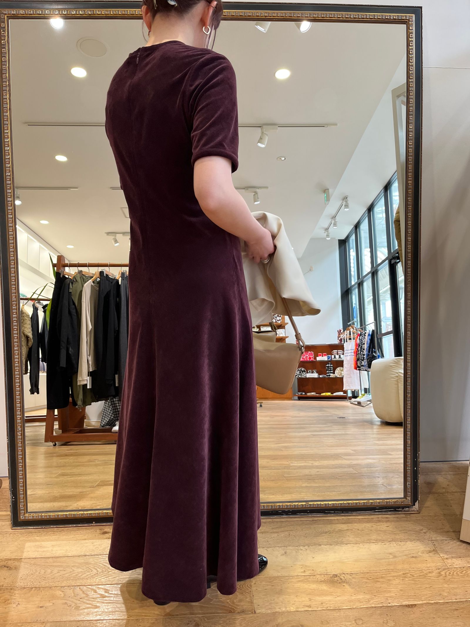 Bed&Breakfast / Chambray Corduroy Dress / コーデュロイワンピース / ボルドー