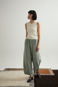 【ラスト1点】superfine lambs & chenille ribbed-knit wide-leg pants / ニットパンツ / ミントグリーン