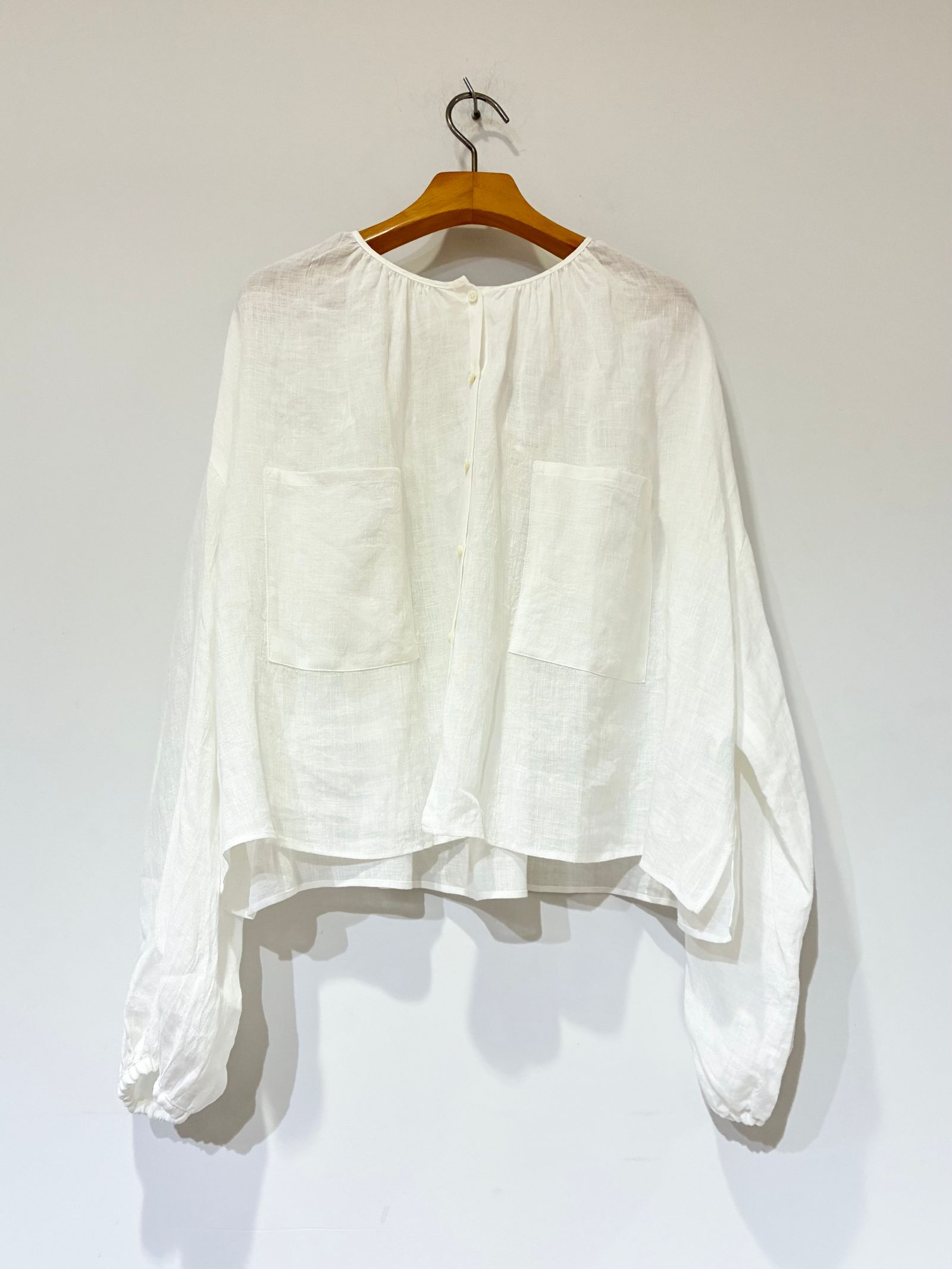 リネンボイルブラウス / 前開きノーカラーブラウス / ホワイト