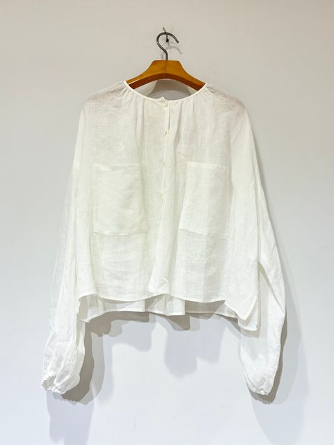 リネンボイルブラウス / 前開きノーカラーブラウス / ホワイト