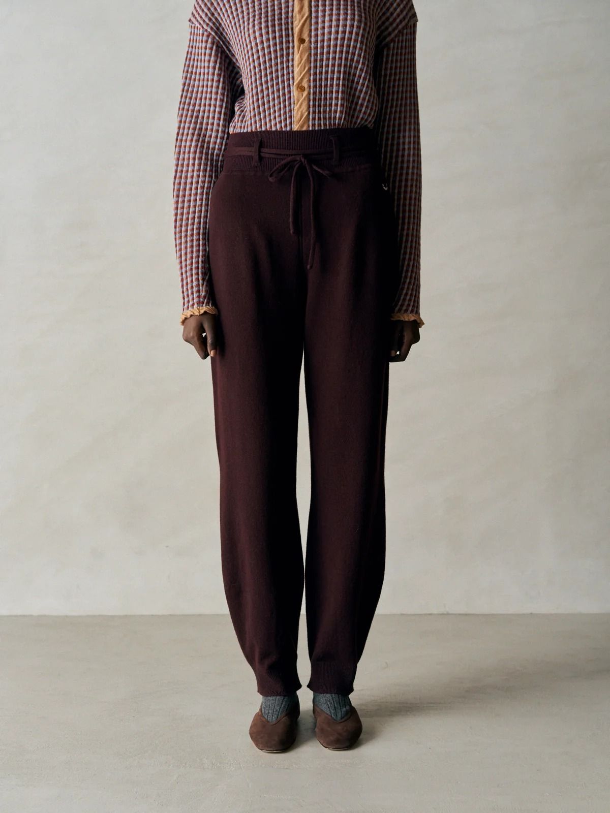 EX SUPER FINE WOOLEN WOOL HIGH-GAUGE KNIT PANTS / ブラウン / ボルドー