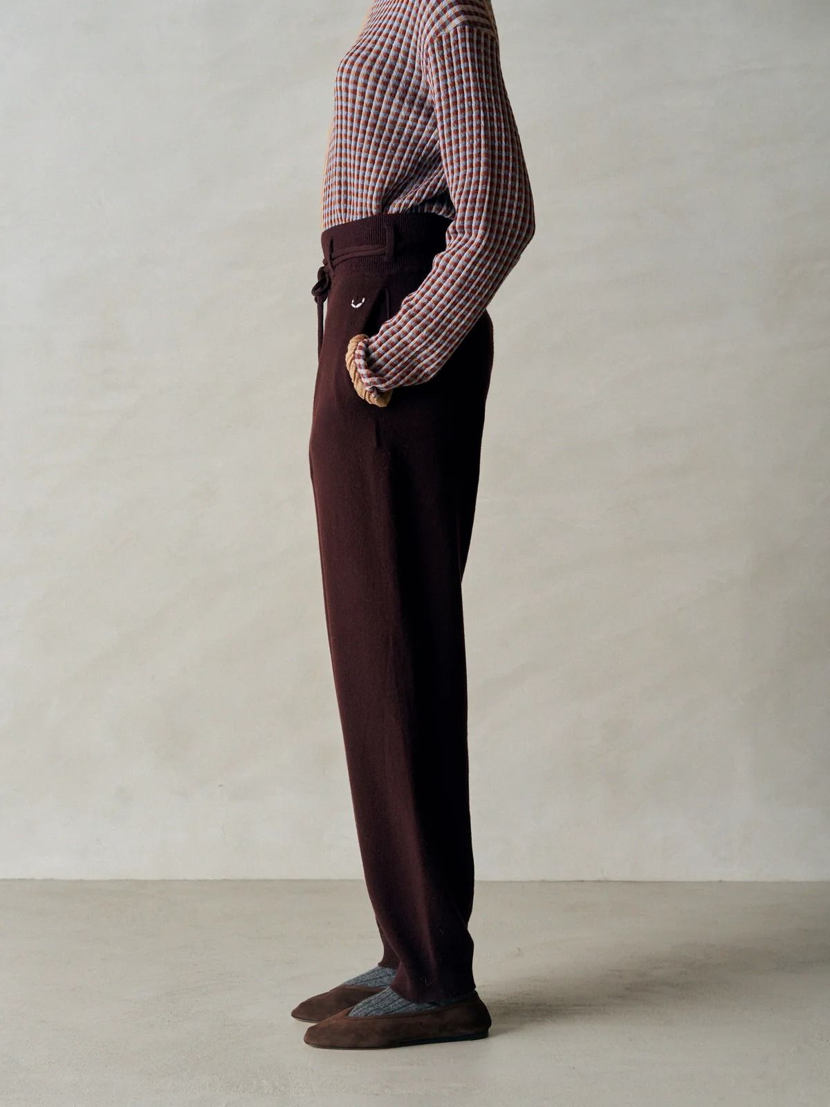 EX SUPER FINE WOOLEN WOOL HIGH-GAUGE KNIT PANTS / ブラウン / ボルドー