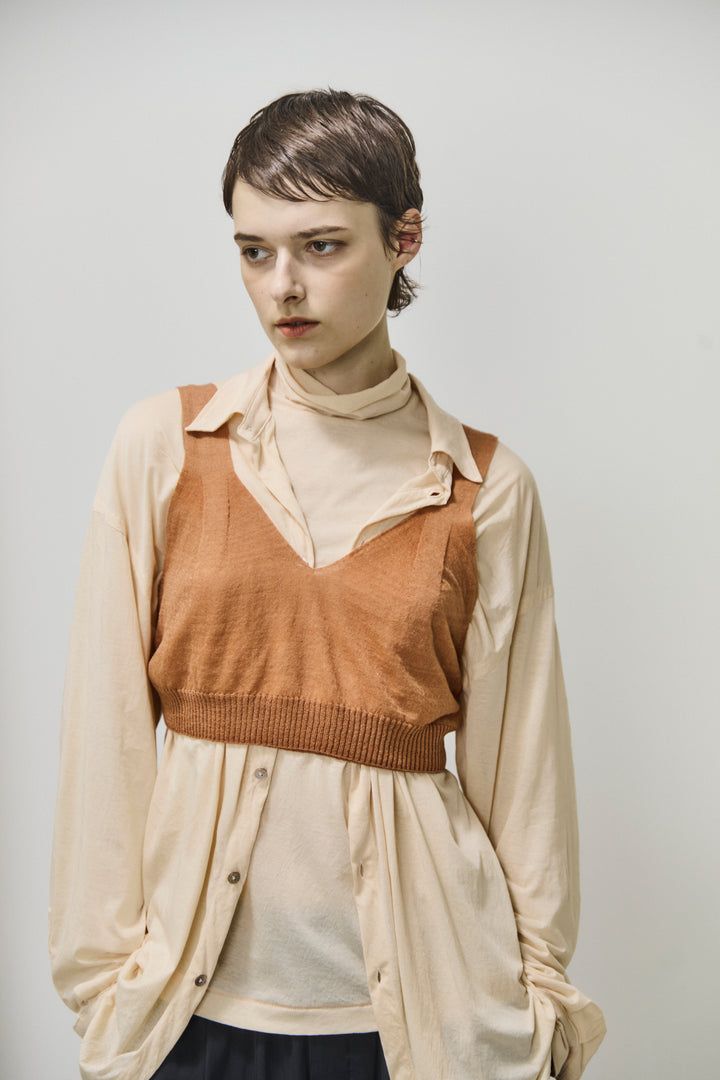 twisted cotton sheer jersey fluid shirt / シアーシャツ / ピンクベージュ