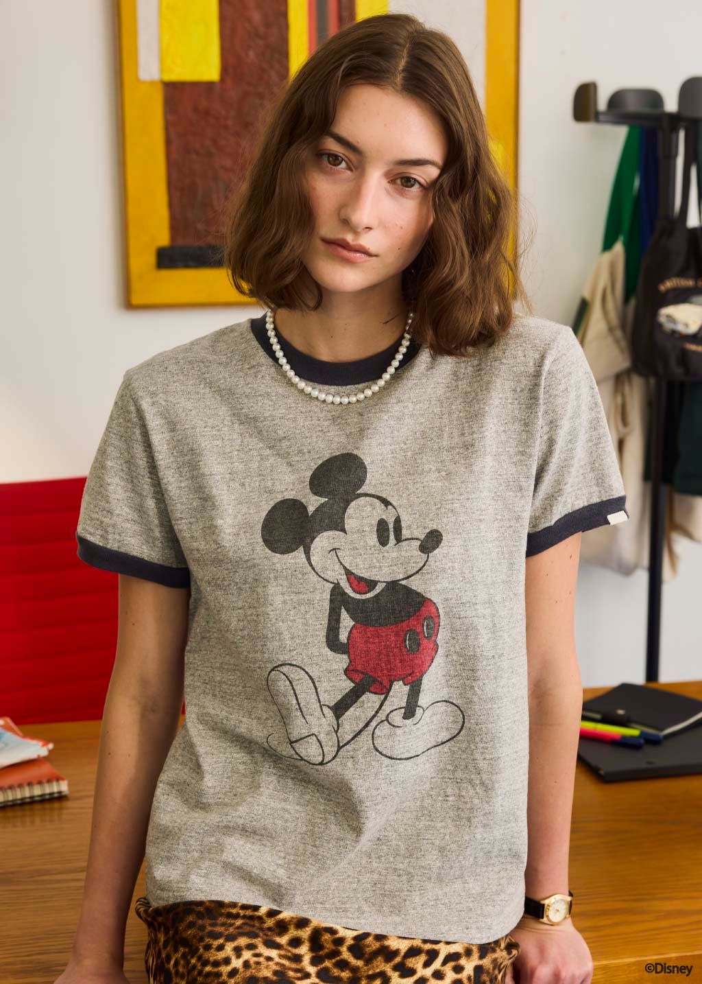 MICKEY RINGER TEE / ミッキープリントTシャツ / グレー
