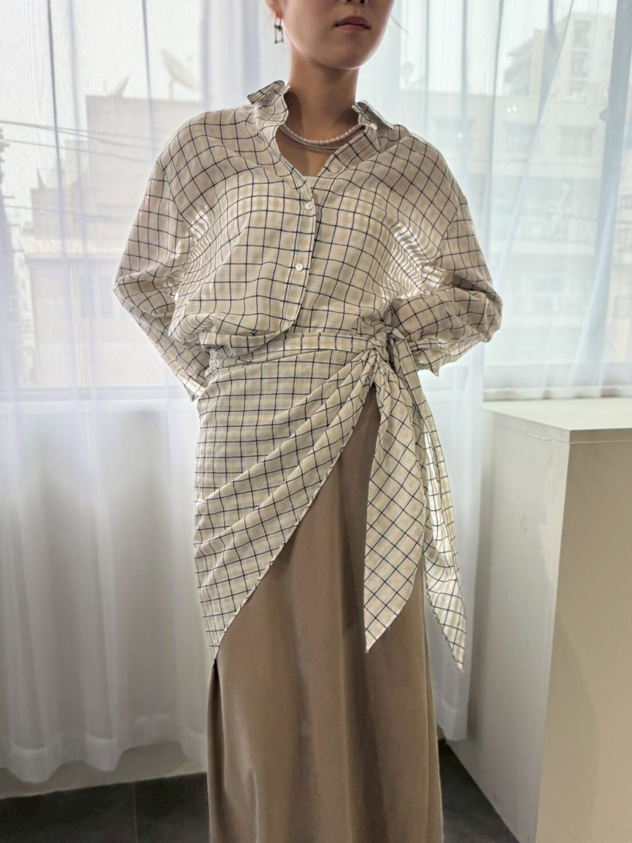 sheer check scarf shirt / シアーチェックスカーフシャツ / アイボリー