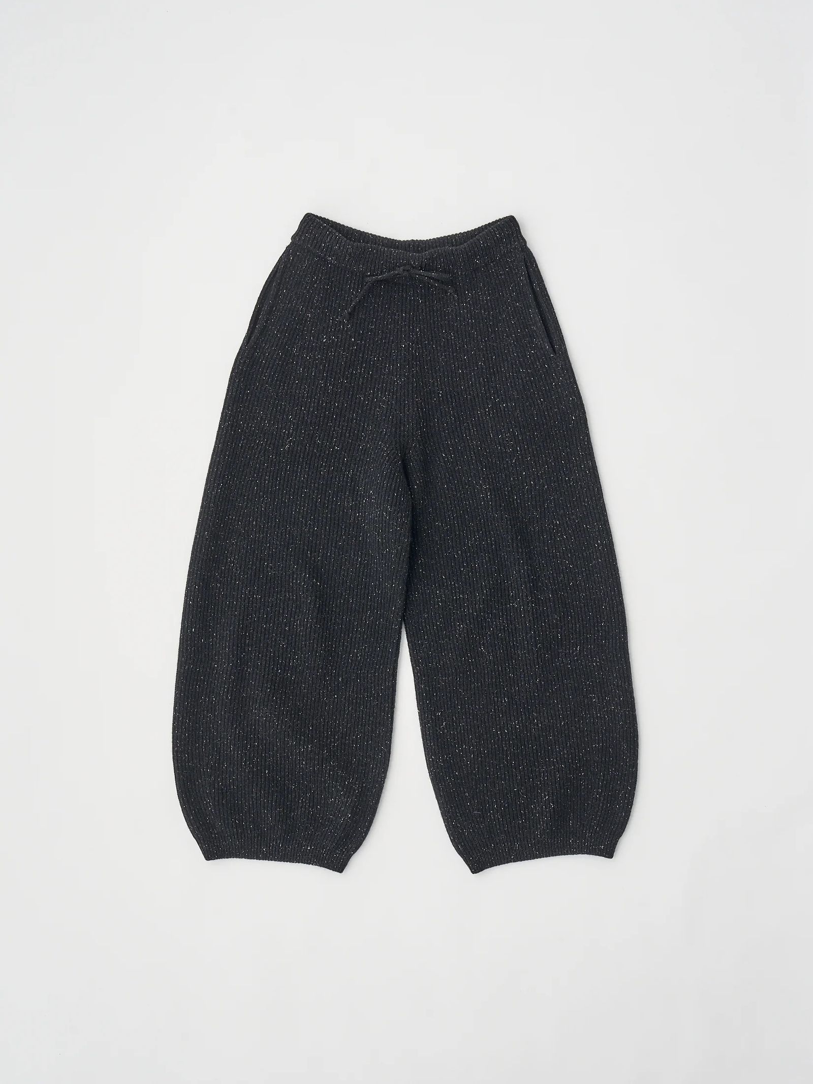 WOOLEN COTTON & SILK NEP WOOL TWEED-KNIT PANTS / ブラック
