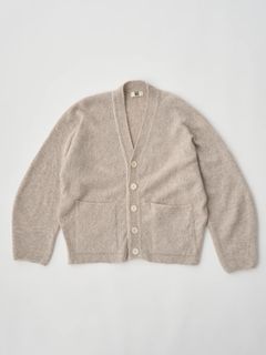 STRETCH SUPERKID MOHAIR V-NECK CARDIGAN / ニットカーディガン / グレー / ベージュ