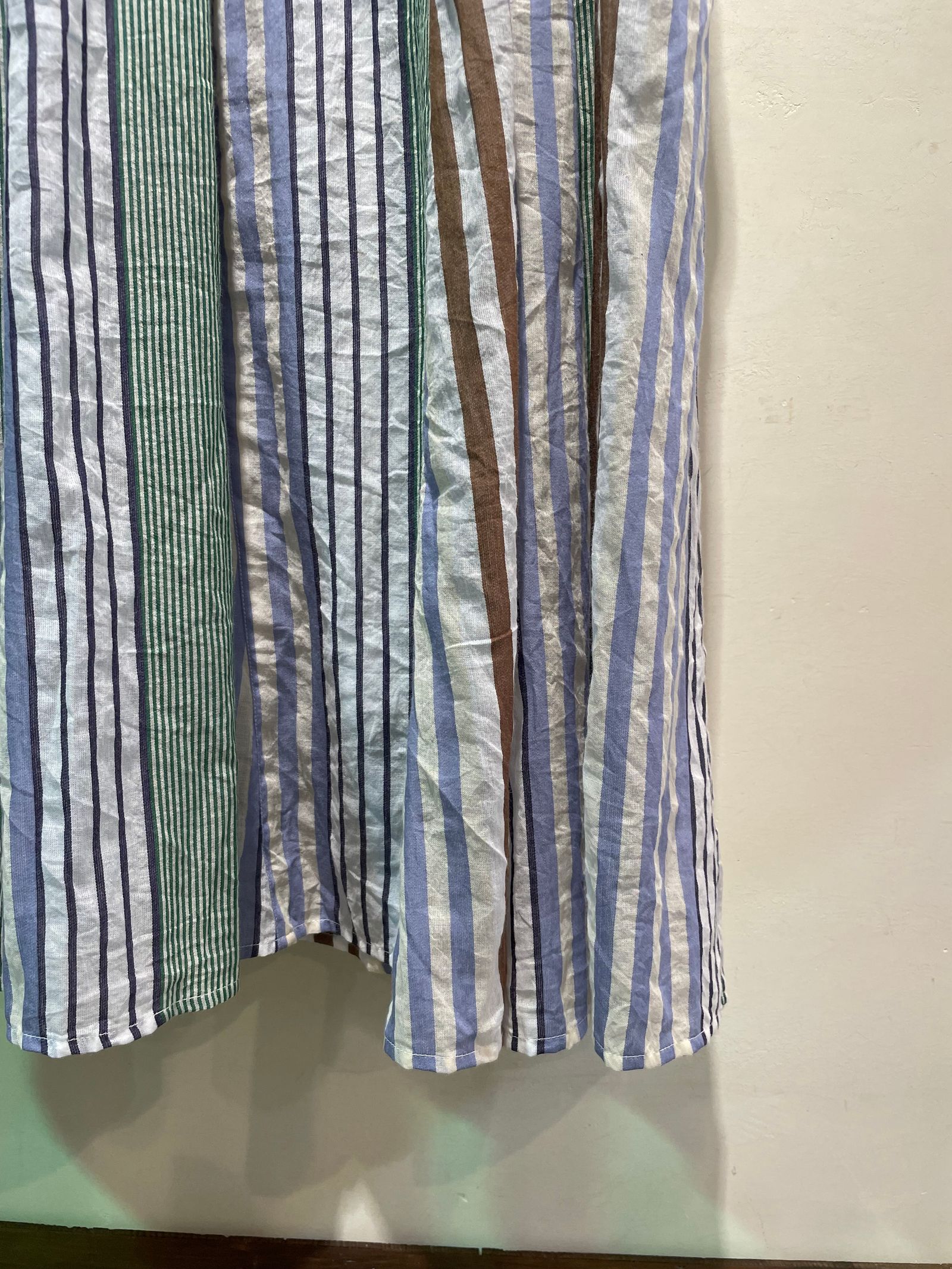 Cotton Voile Stripe Panel Dress / Vネックワンピース / ストライプ / グリーン