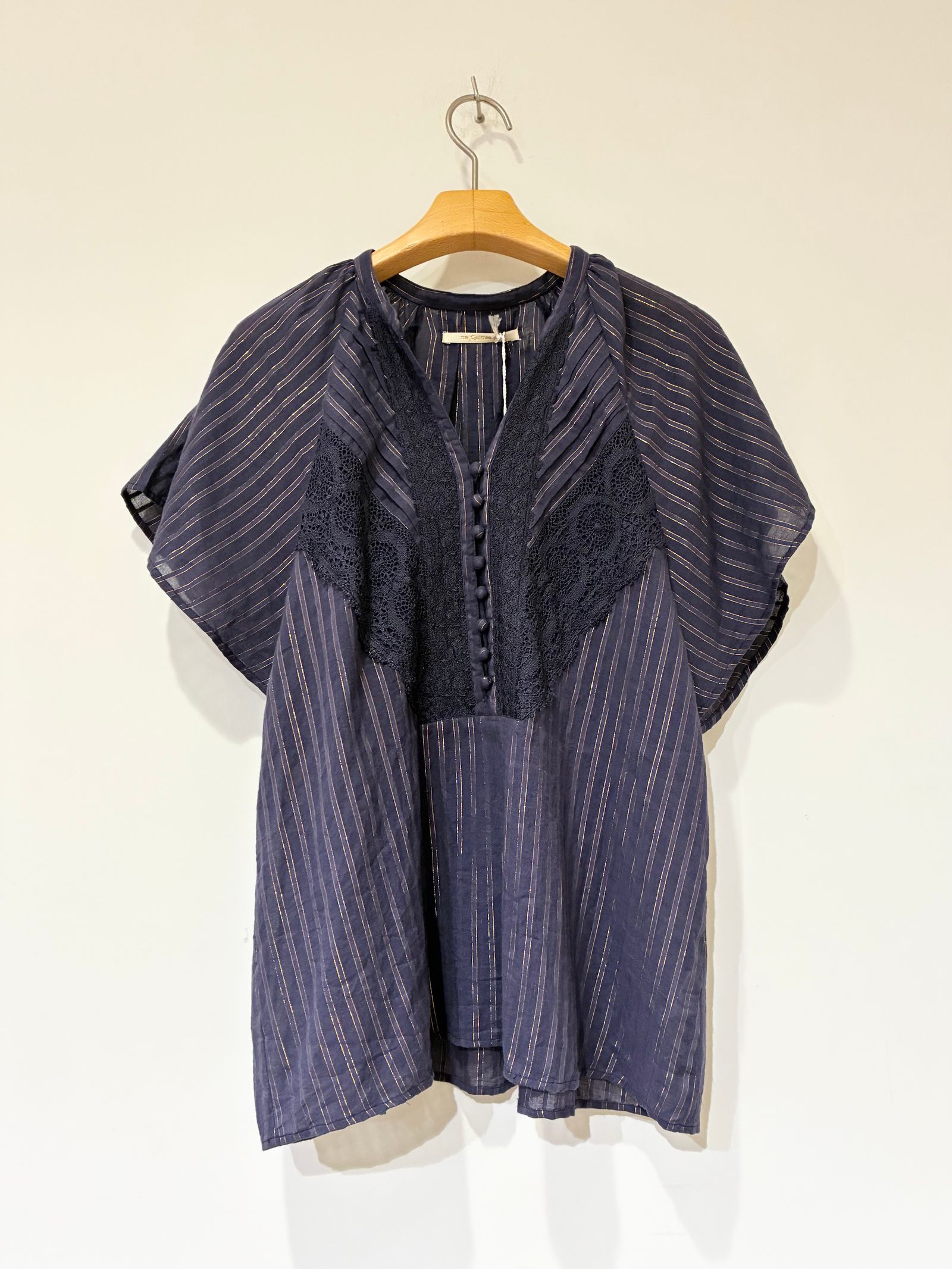 公式 ne Quittez blouse frillsleeve lurexstripe cotton - pas トップス