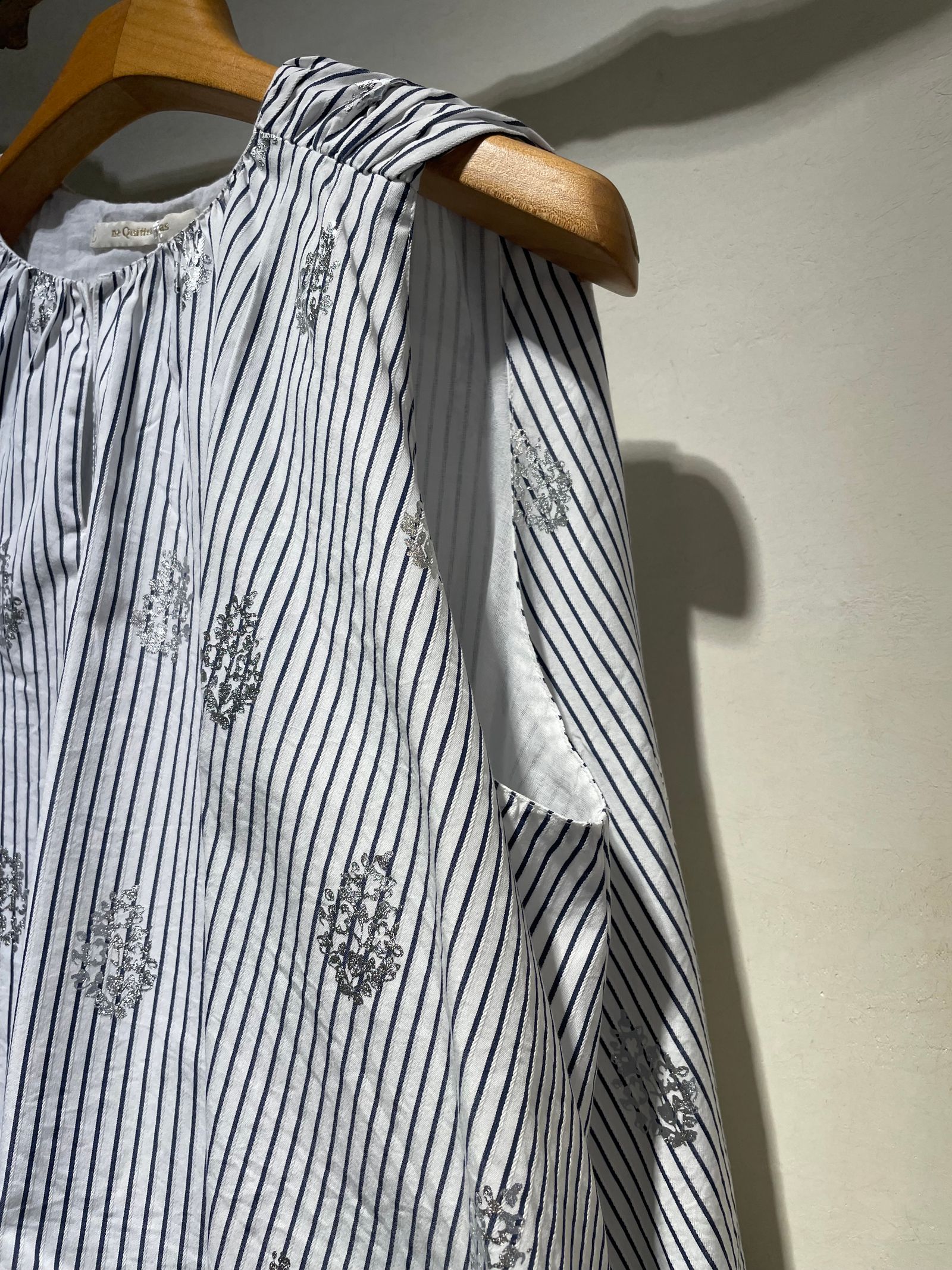 Poplin Foil Print Balloon Top / バルーンブラウス / ストライプ / ホワイト