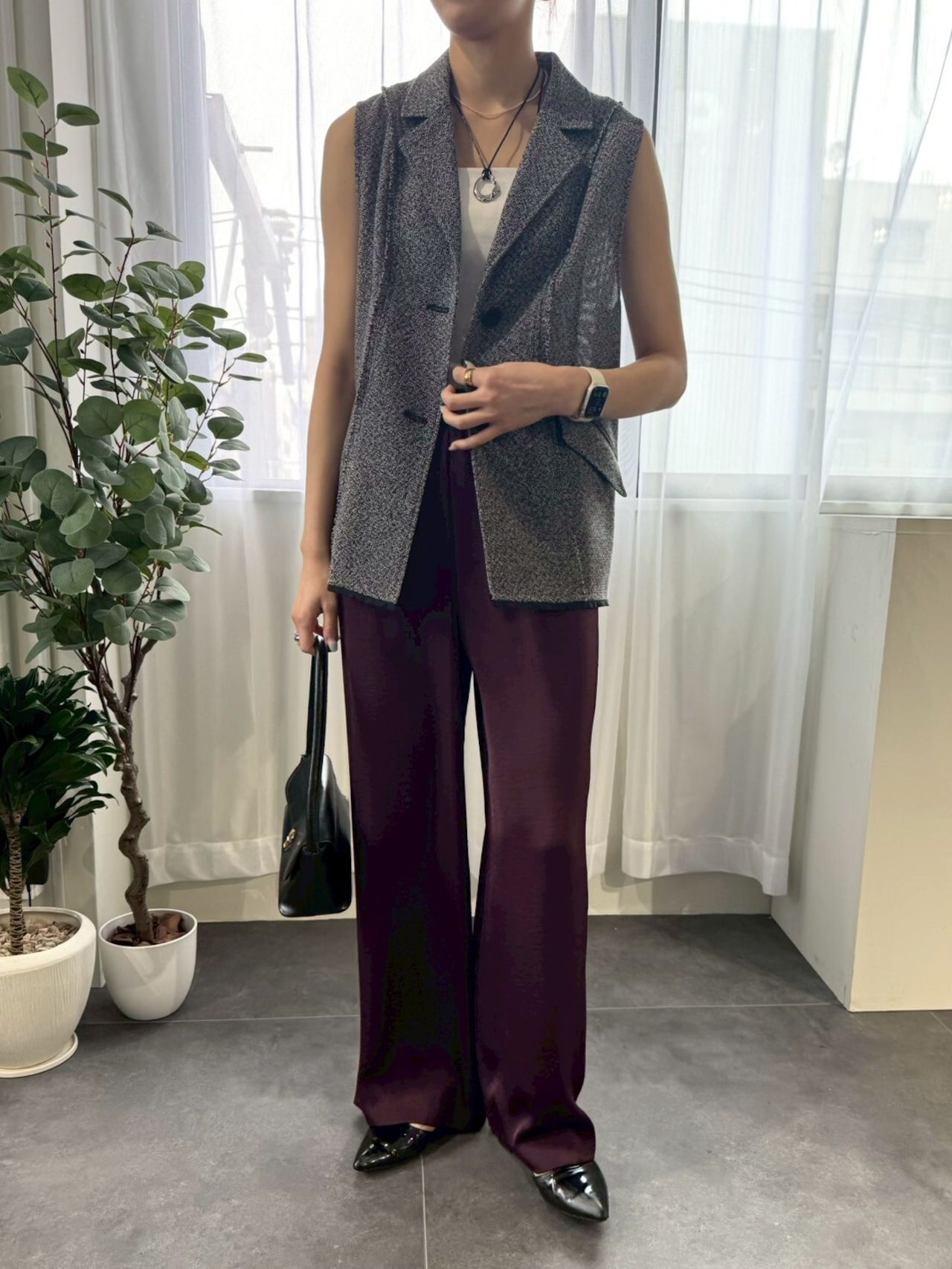 tweed like mesh gilet / ツイードライクメッシュジレ / グレー