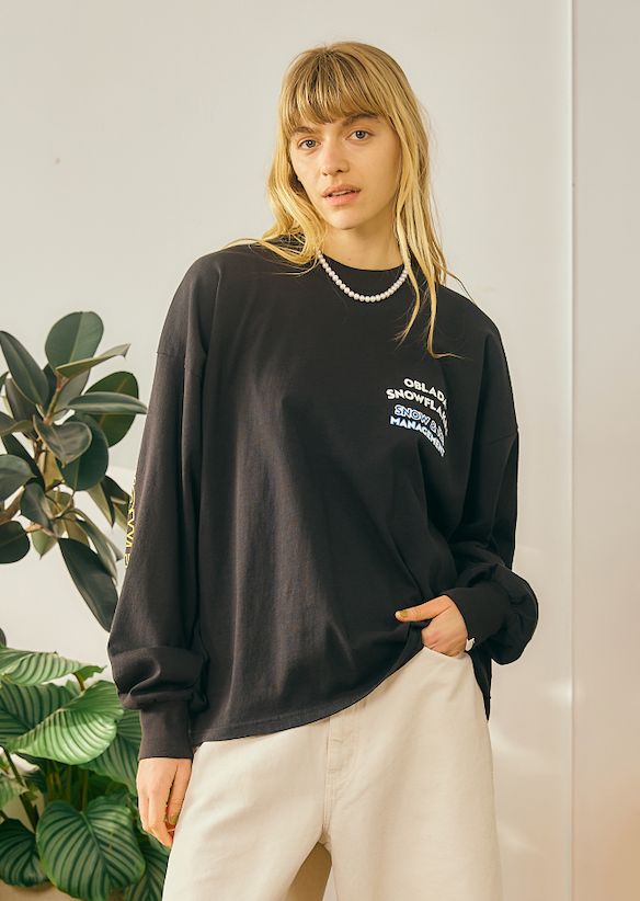 SNOWFLAKES LONG TEE / バックプリントロンT / ブラック