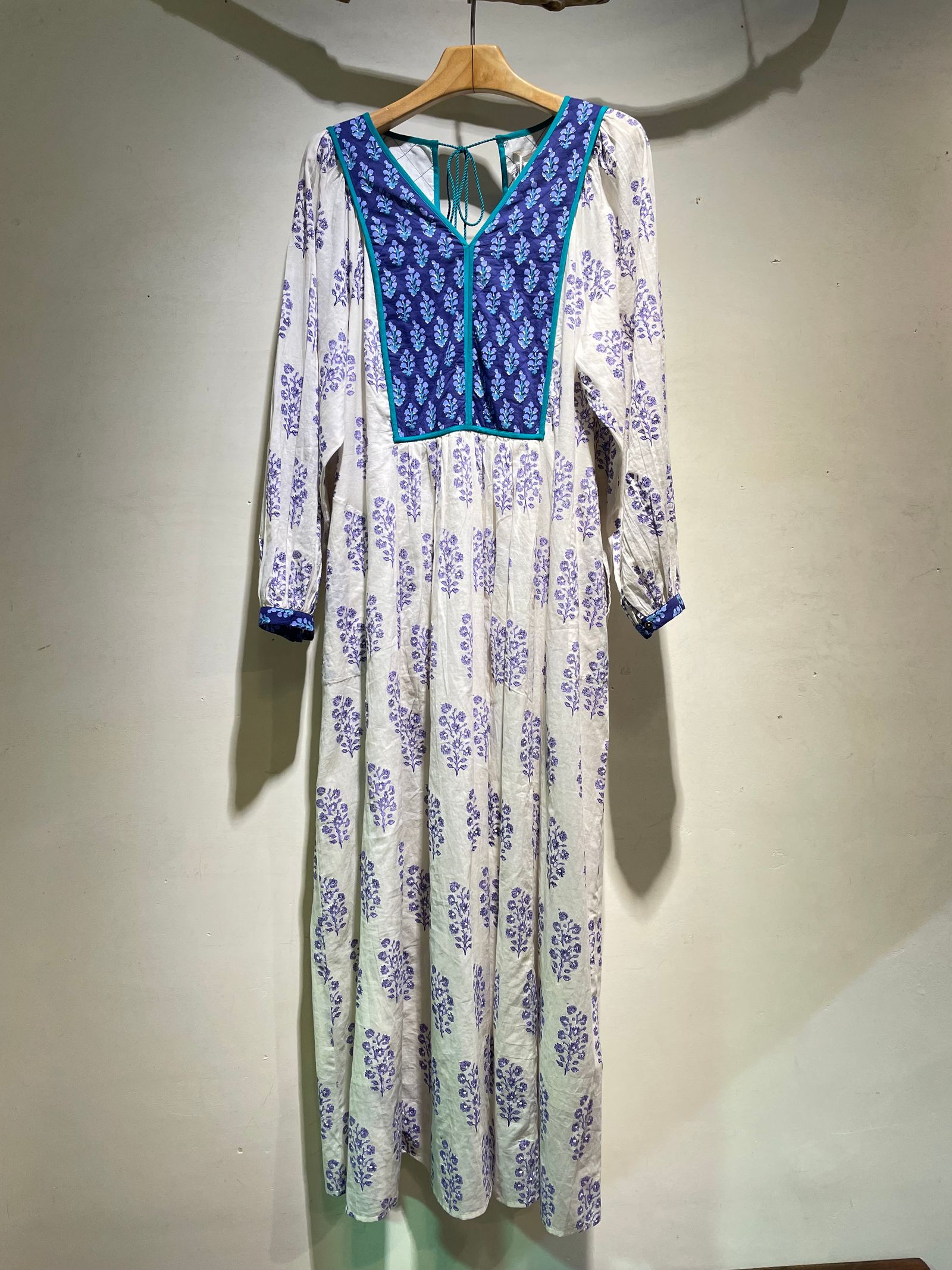 Cotton Voile Ethnic Combination Print Gather Dress / エスニックワンピース / ホワイト