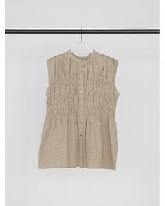 CHECKシャーリングフレンチBL / チェックシャーリングフレンチブラウス / ベージュ