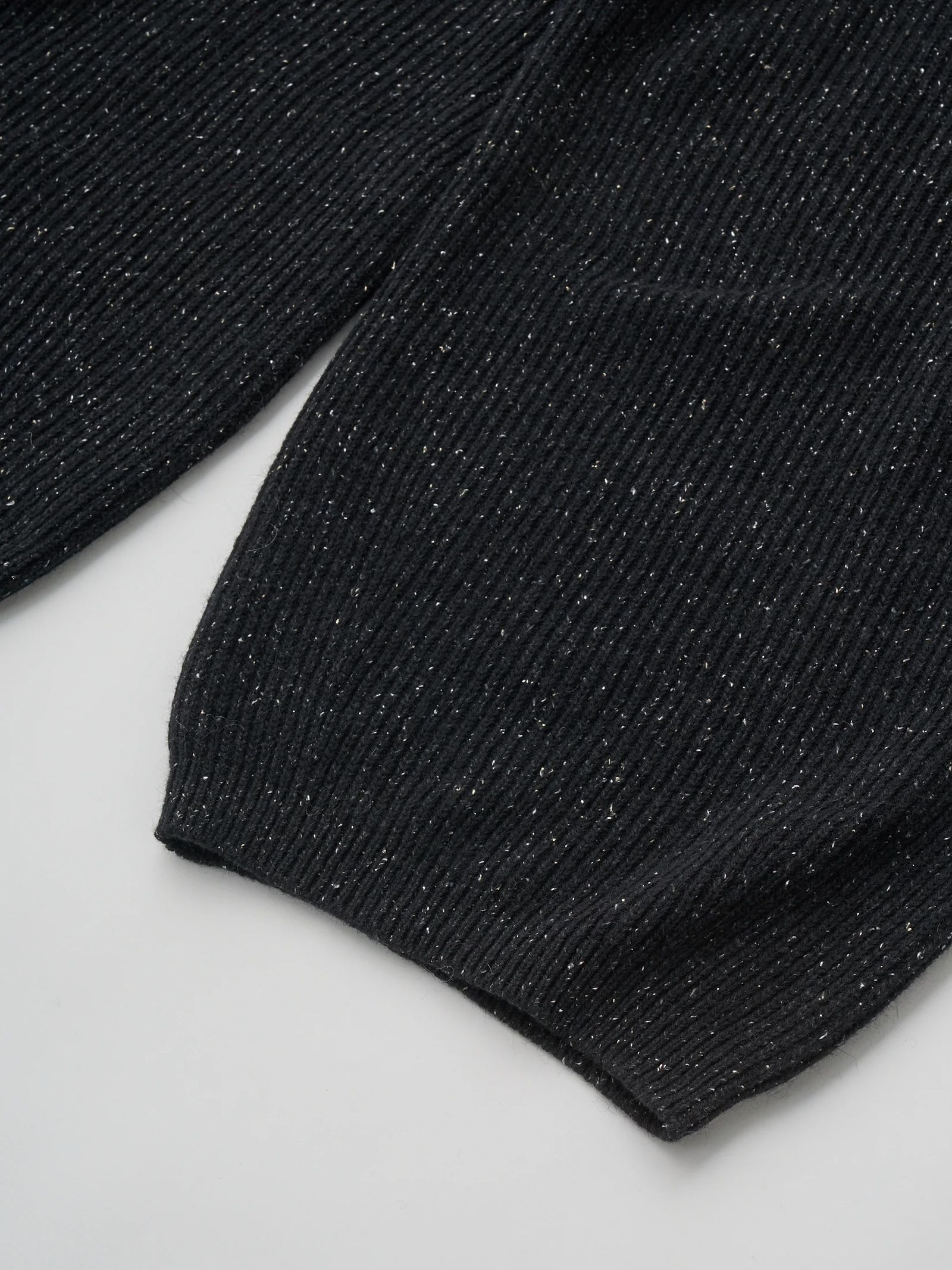 WOOLEN COTTON & SILK NEP WOOL TWEED-KNIT PANTS / ブラック