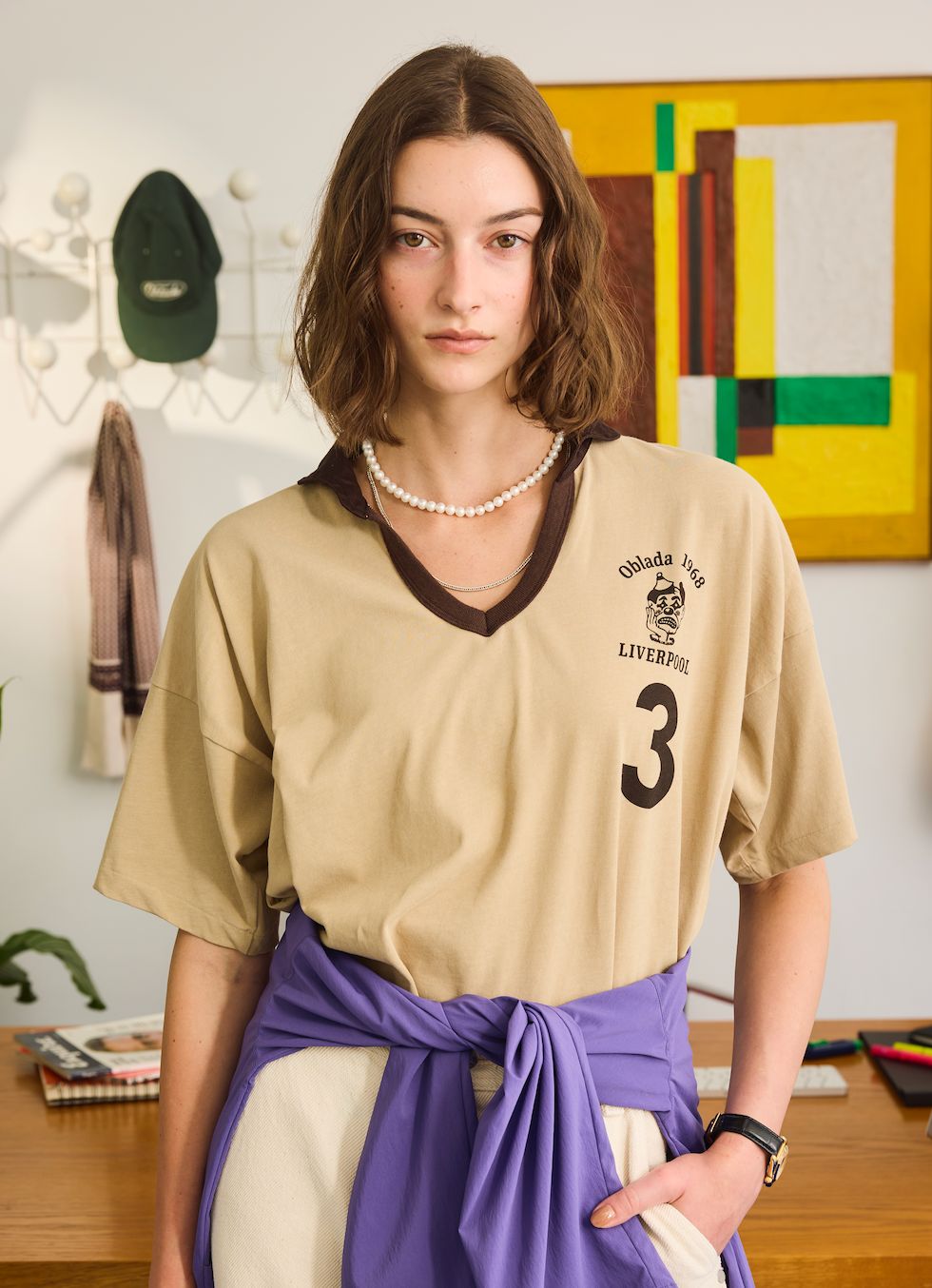 GAME SHIRT / 襟付き半袖プリントTシャツ / ベージュ