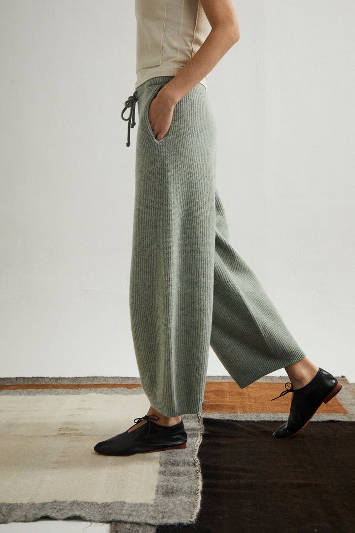 【ラスト1点】superfine lambs & chenille ribbed-knit wide-leg pants / ニットパンツ / ミントグリーン