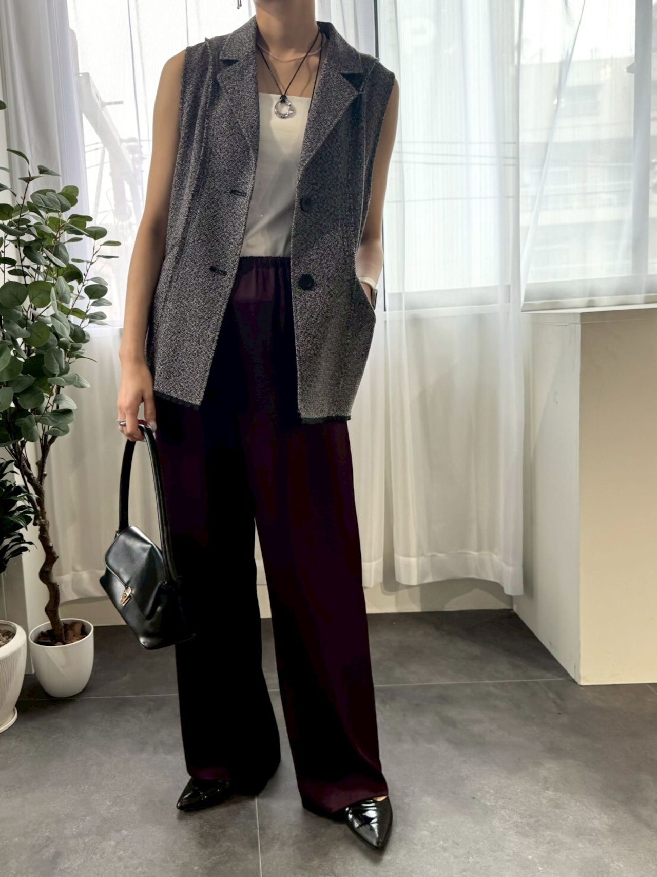 tweed like mesh gilet / ツイードライクメッシュジレ / グレー