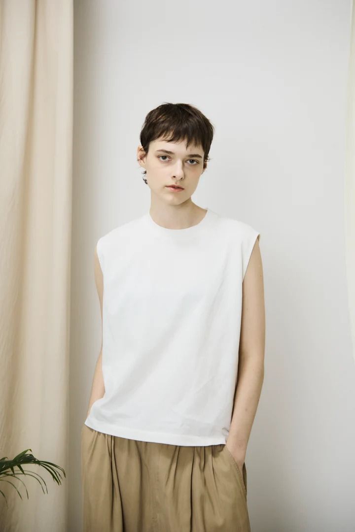 dry touch cotton jersey sleeveless Tee / ノースリーブカットソー / ホワイト