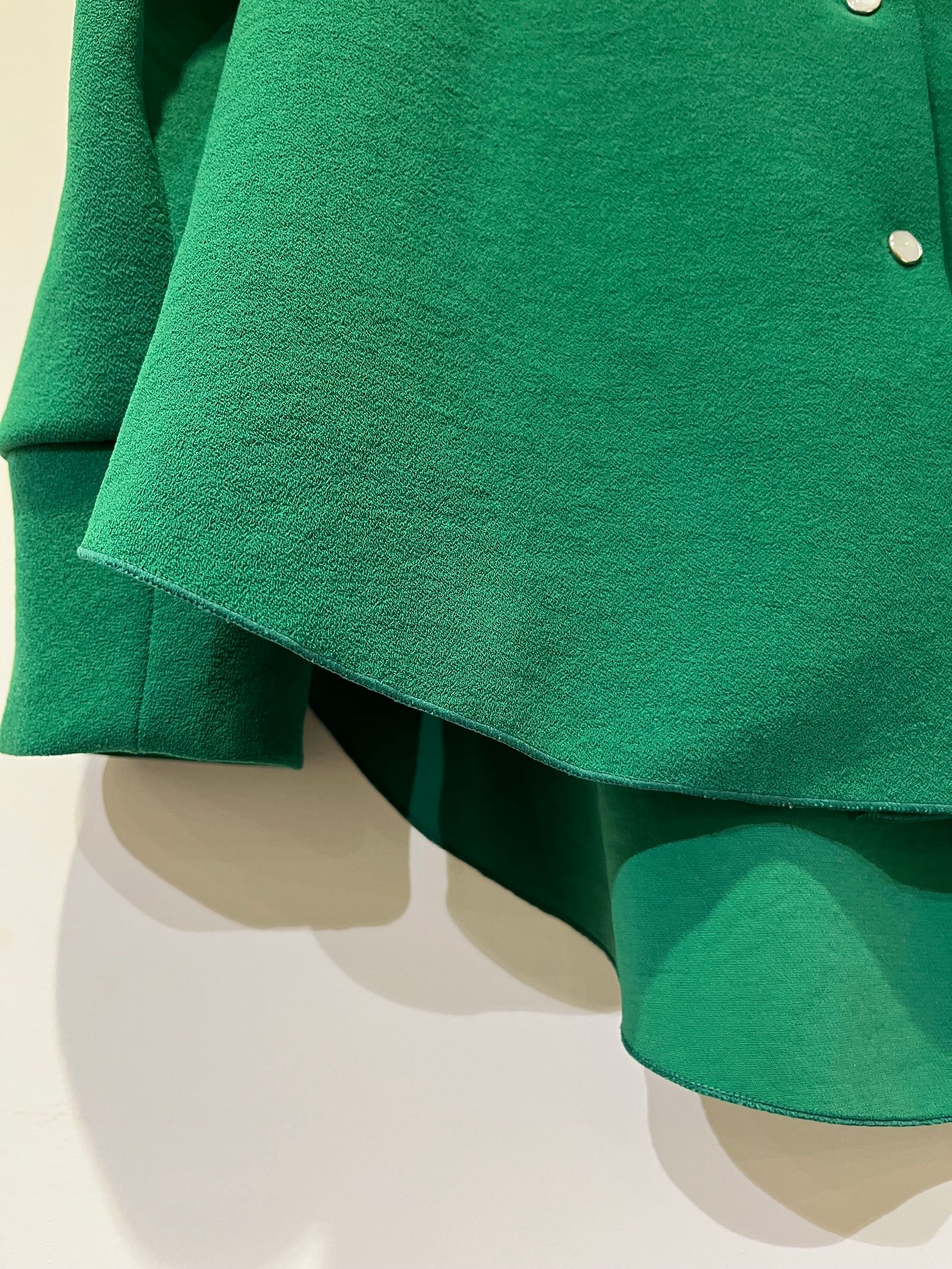 【Bed&Breakfast】 Back Satin Dry Georgette Blouse / ノーカラーブラウス / グリーン