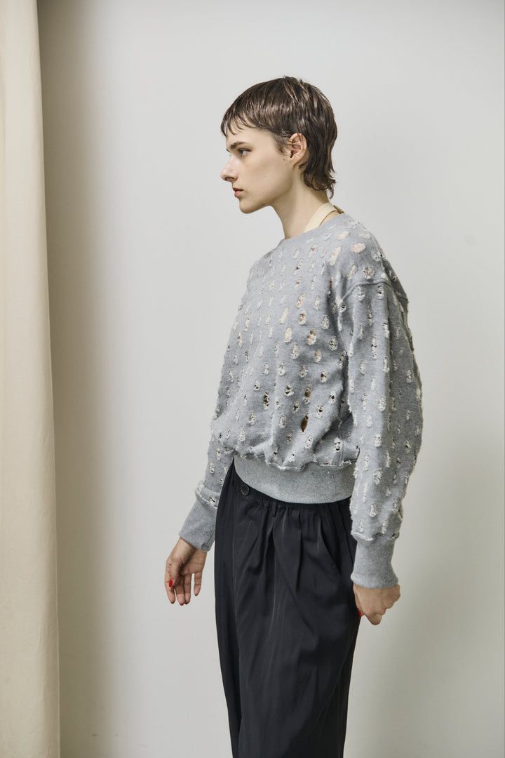 ripped-mesh cotton terry sweatshirt / メッシュ加工スウェット / ホワイト