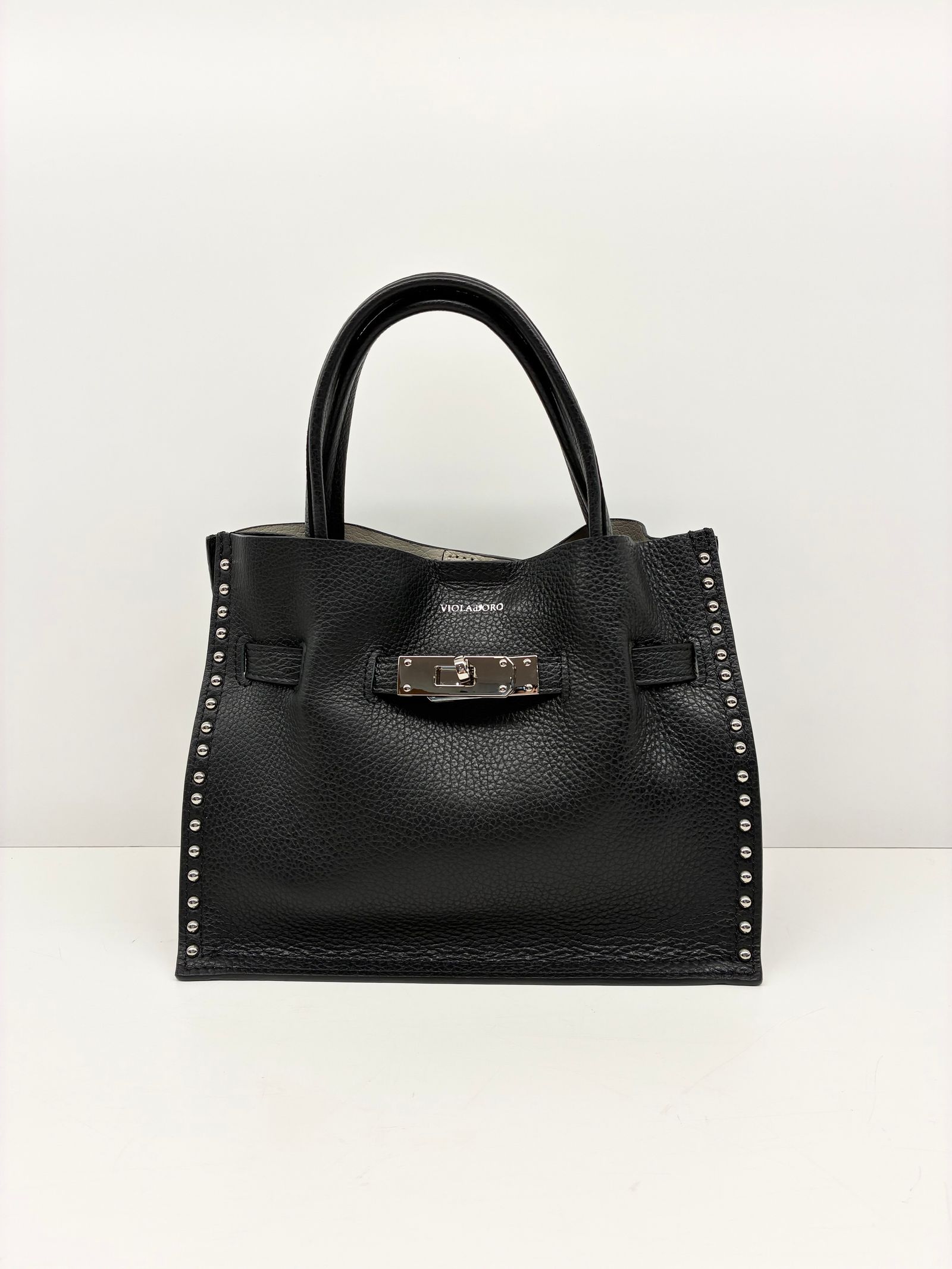 MIRO / スタッズ付き2wayレザートートバッグ / ブラック