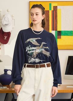 BIRD LONG TEE / プリントロンT / ネイビー
