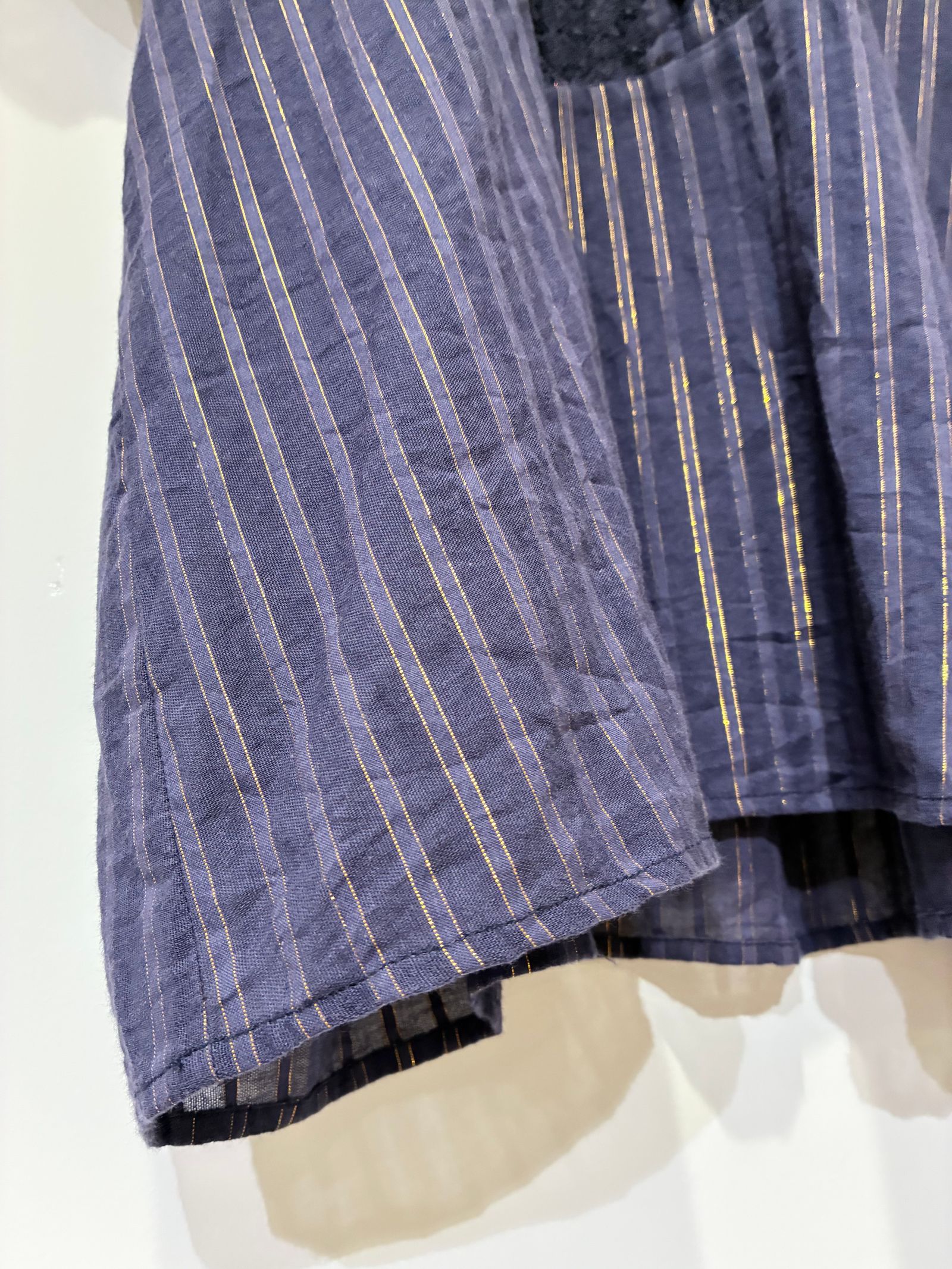 cotton lurexstripe frillsleeve blouse / レースストライプブラウス / ネイビー