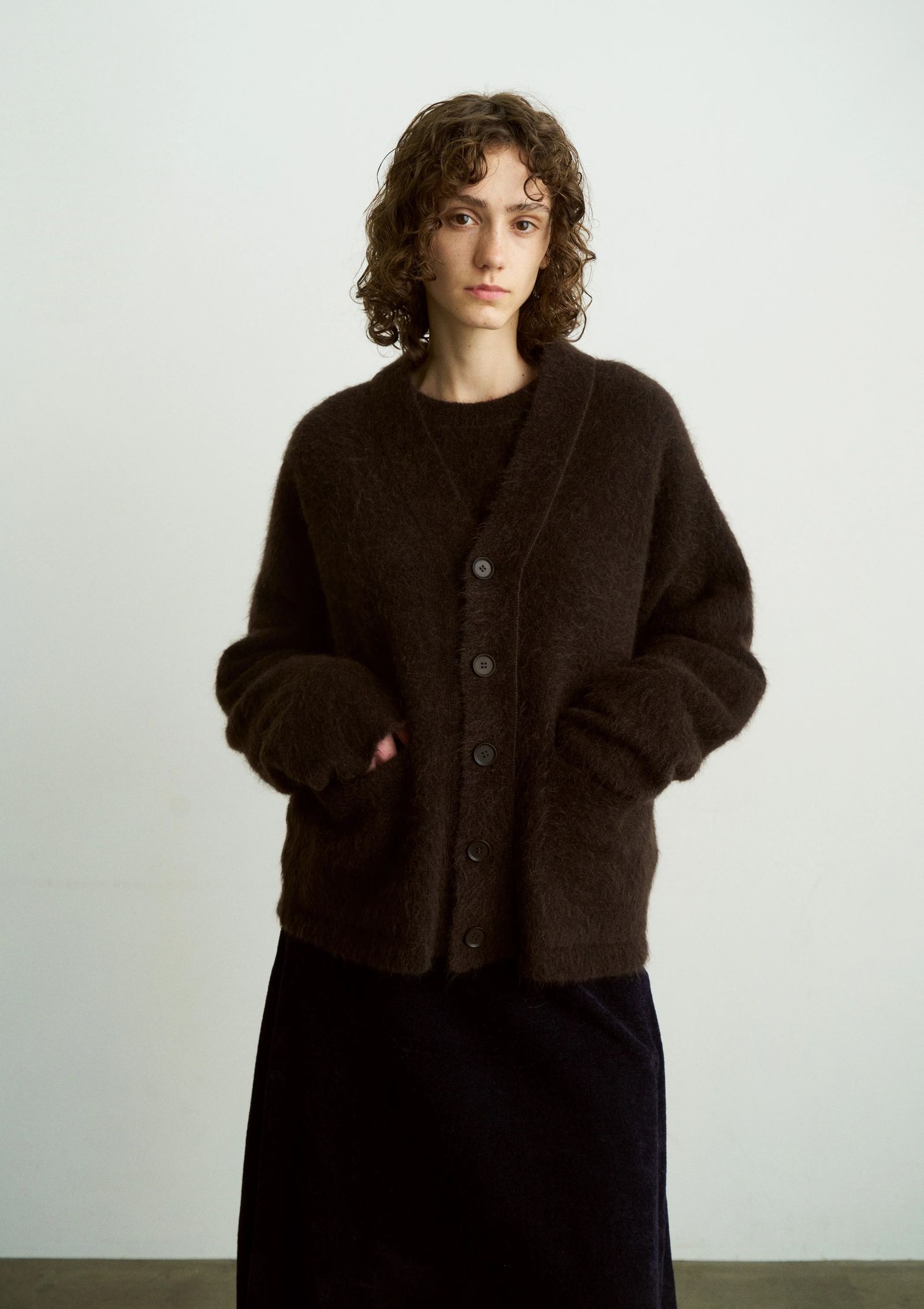 STRETCH SUPERKID MOHAIR C/D / モヘヤニットカーディガン / ライトブルー