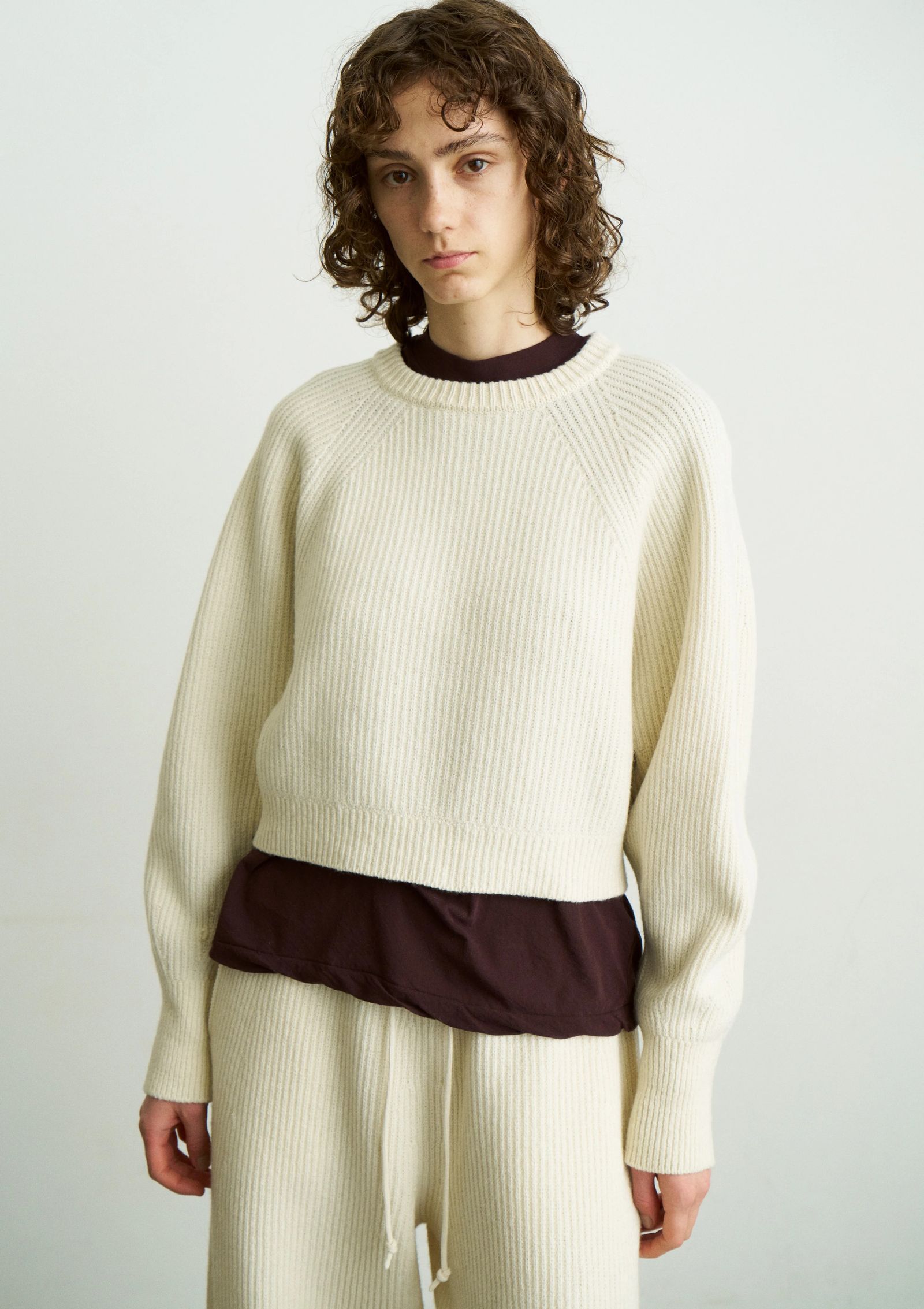 WOOLEN COTTON & EX.FINE LAMBS WOOL RIBBED-KNIT P/O / ショート丈ニット / ブラックネイビー