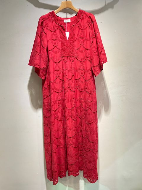 Cotton Voile Dot Hemla Dress / ドット刺繡ワンピース / 赤