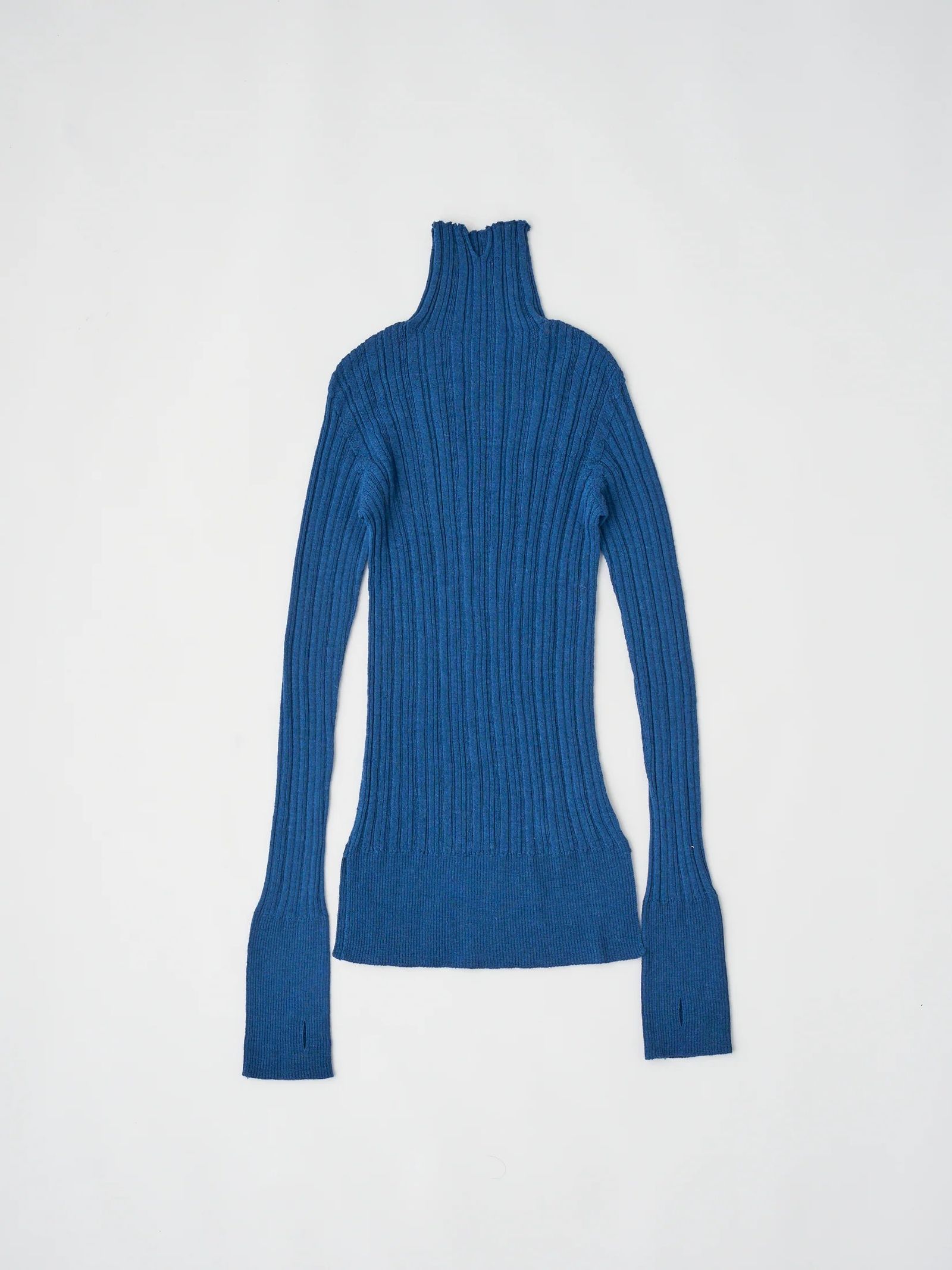 ROYAL BABY ALPACA RANDOM RIBBED-KNIT HIGH-NECK P/O / リブタートルネックニット / ブルー