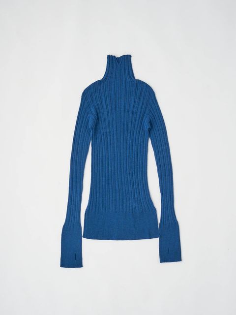 ROYAL BABY ALPACA RANDOM RIBBED-KNIT HIGH-NECK P/O / リブタートルネックニット / ブルー