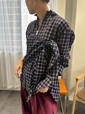 sheer check scarf shirt / シアーチェックスカーフシャツ / ネイビー