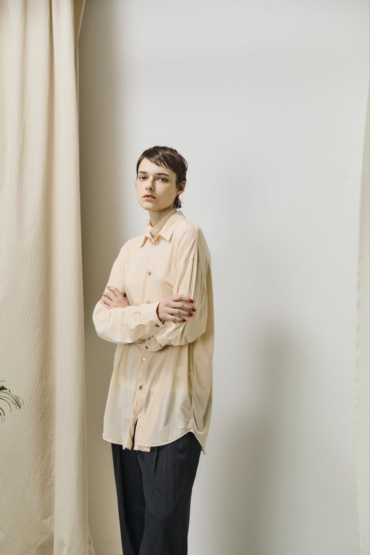 twisted cotton sheer jersey fluid shirt / シアーシャツ / ネイビー
