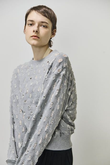 ripped-mesh cotton terry sweatshirt / メッシュ加工スウェット / グレー