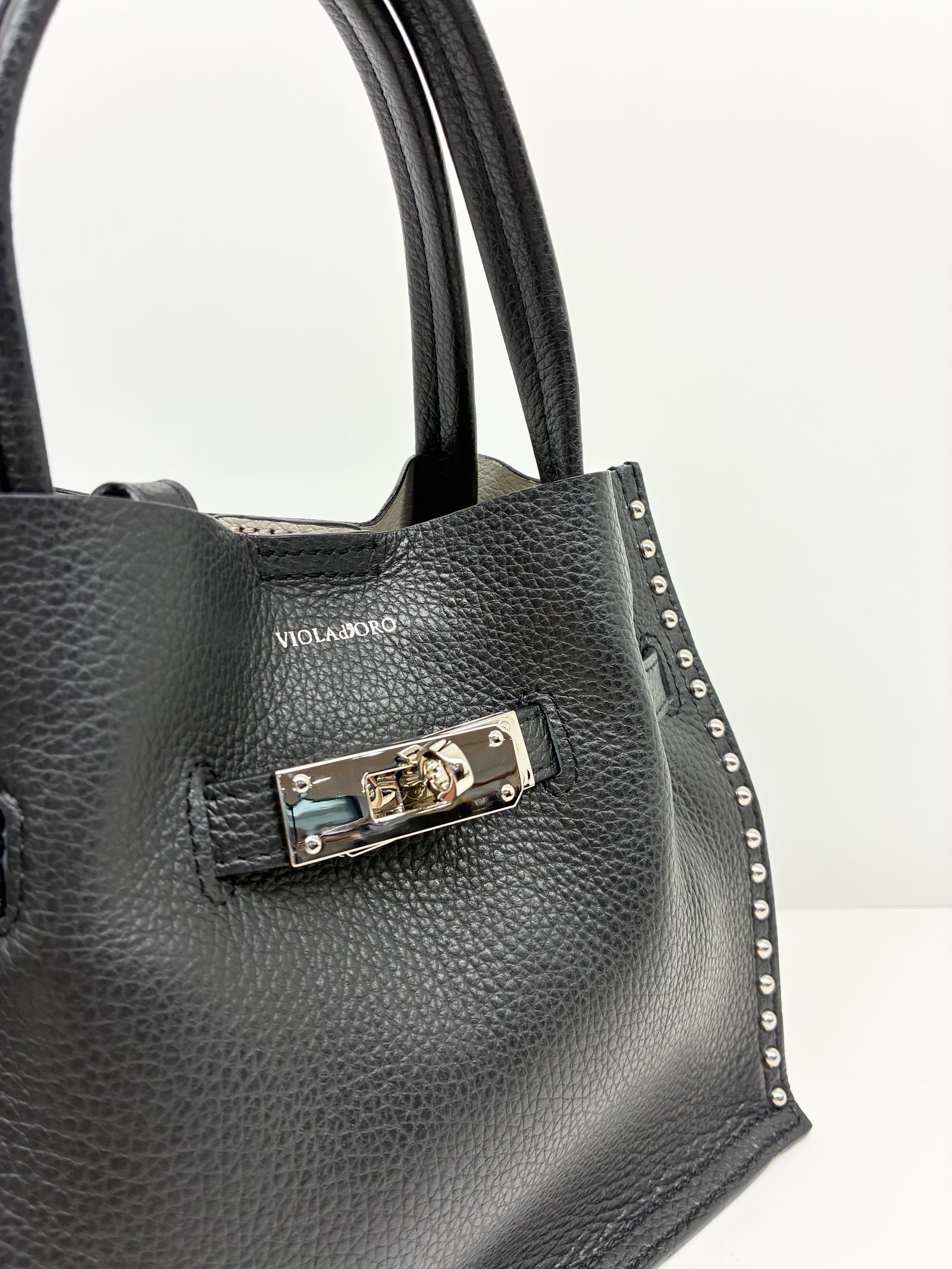 MIRO / スタッズ付き2wayレザートートバッグ / ブラック