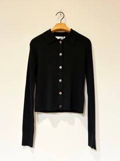 ウールアウトフィット ポロカーディガン / ポロニット / ブラック