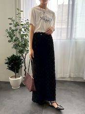 fringe jacquard tight skirt / フリンジジャガードタイトスカート / ブラック