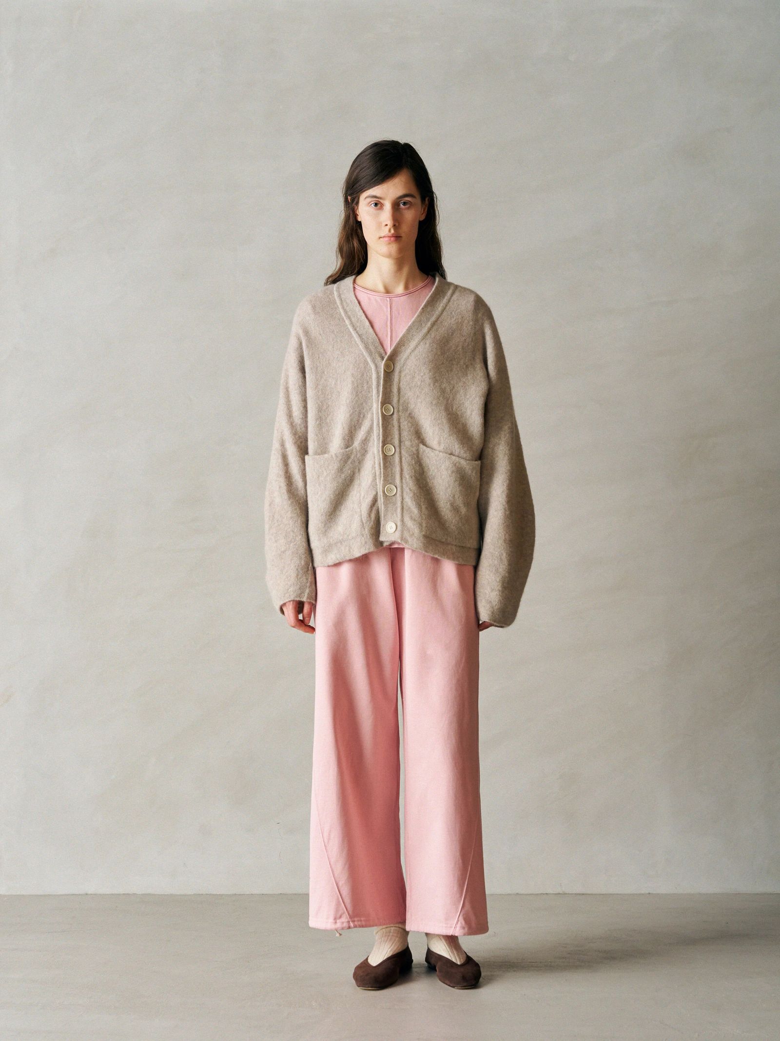 STRETCH SUPERKID MOHAIR V-NECK CARDIGAN / ニットカーディガン / ピンク