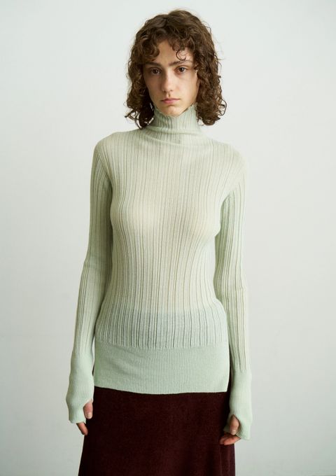 ROYAL BABY ALPACA RANDOM RIBBED-KNIT HIGH-NECK P/O / リブタートルネックニット / ライトグリーン