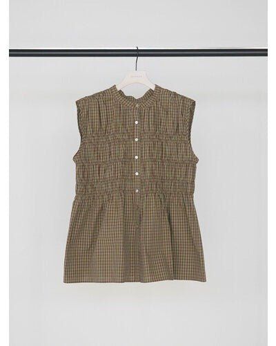 CHECKシャーリングフレンチBL / チェックシャーリングフレンチブラウス / ブラウン