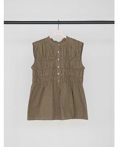 CHECKシャーリングフレンチBL / チェックシャーリングフレンチブラウス / ブラウン