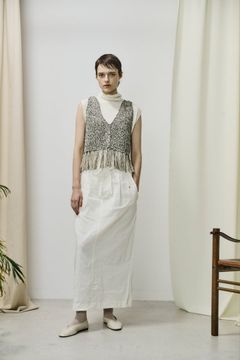 washed & wrinkled cordlane maxi skirt / ロングスカート / ミリタリースカート / ホワイト