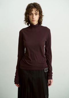 HIGH TWIST COTTON SHEER JERSEY TURTLE-NECK TEE / タートルネックシアーカットソー / ダークブラウン