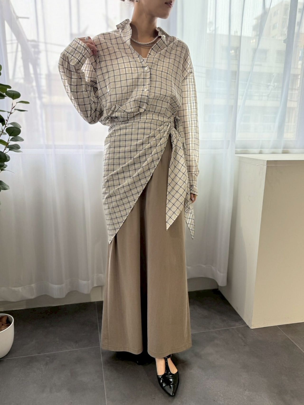 sheer check scarf shirt / シアーチェックスカーフシャツ / アイボリー