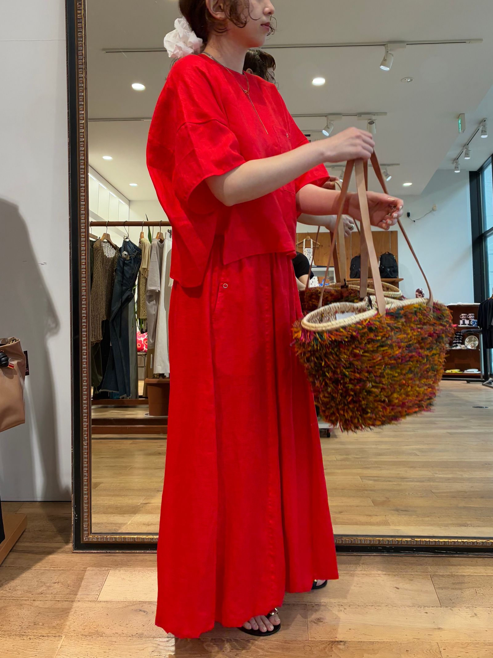 LINEN BALLOON SKIRT / リネンフレアスカート / レッド